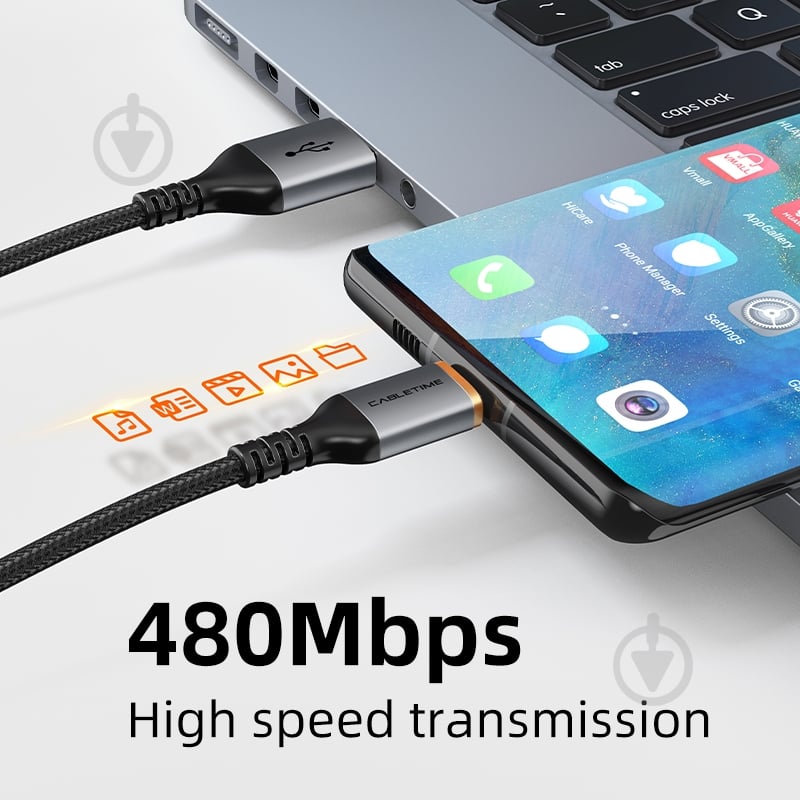 Кабель гибкий CableTime USB 2.0 AM — Type-C 1,5 м black (CA915224) - фото 4