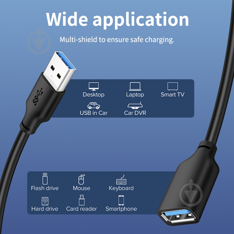 USB-кабель CableTime USB 3.0 AM — AF 2 м black (CA915408) - фото 4