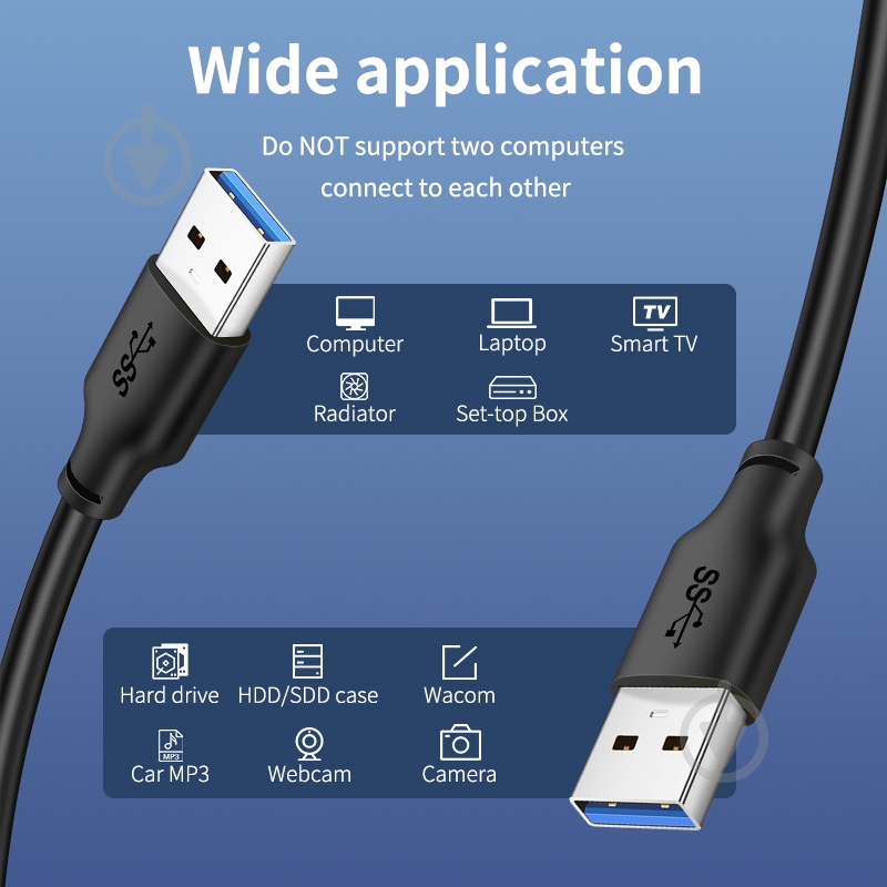 USB-кабель CableTime USB 3.0 AM — AM 3 м black (CA915415) - фото 3 USB-кабель CableTime USB 3.0 AM — AM 3 м black (CA915415) - фото 3