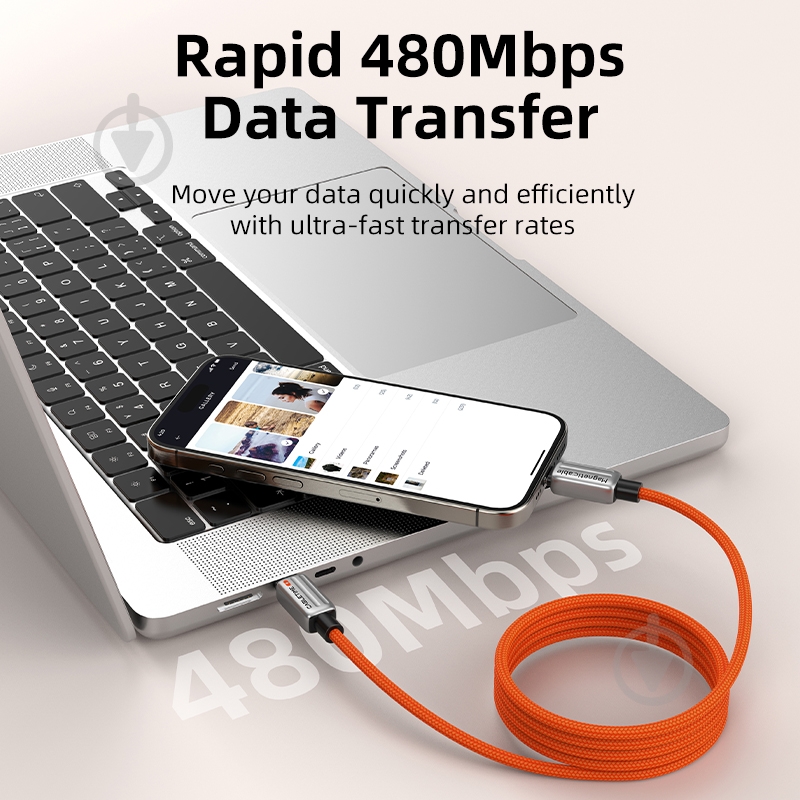 Кабель CableTime USB Type-C (M) - Type-C (M) PD240W 2 м оранжевыйgrey (CA915729) - фото 3 Кабель CableTime USB Type-C (M) - Type-C (M) PD240W 2 м оранжевыйgrey (CA915729) - фото 3