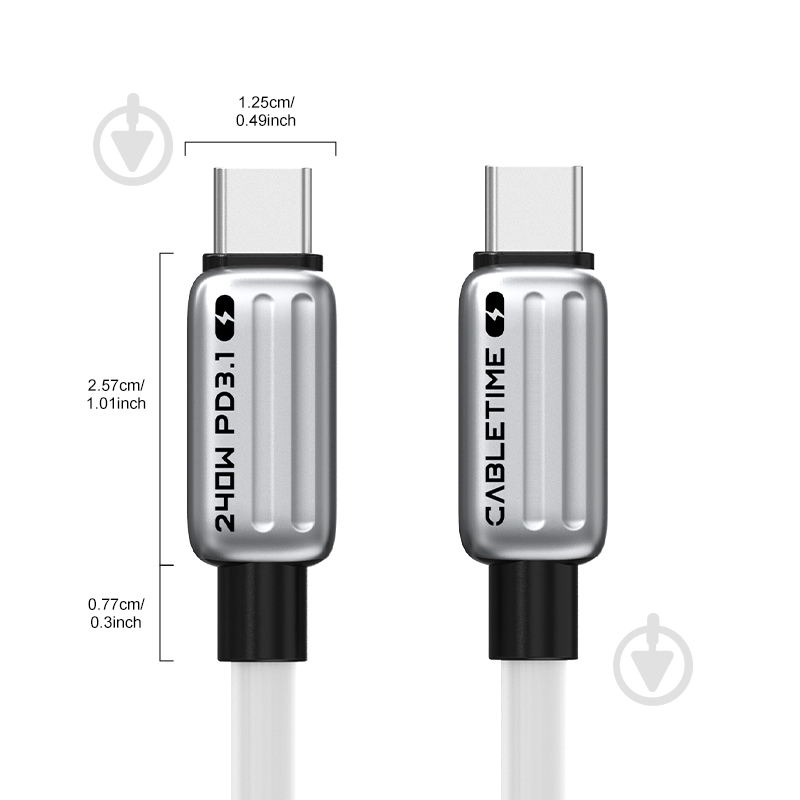 Кабель CableTime USB Type-C (M) - Type-C (M) PD240W 12 м blackgrey (CA915736) - фото 2 Кабель CableTime USB Type-C (M) - Type-C (M) PD240W 12 м blackgrey (CA915736) - фото 2