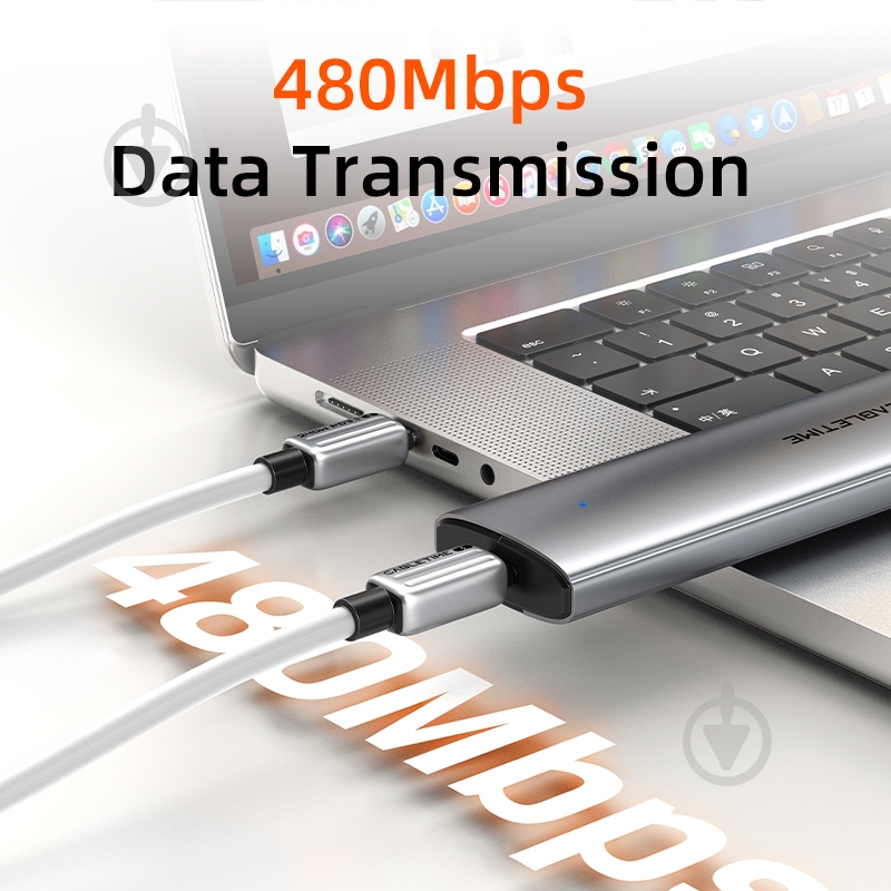 Кабель CableTime USB Type-C (M) - Type-C (M) PD240W 12 м blackgrey (CA915736) - фото 4 Кабель CableTime USB Type-C (M) - Type-C (M) PD240W 12 м blackgrey (CA915736) - фото 4
