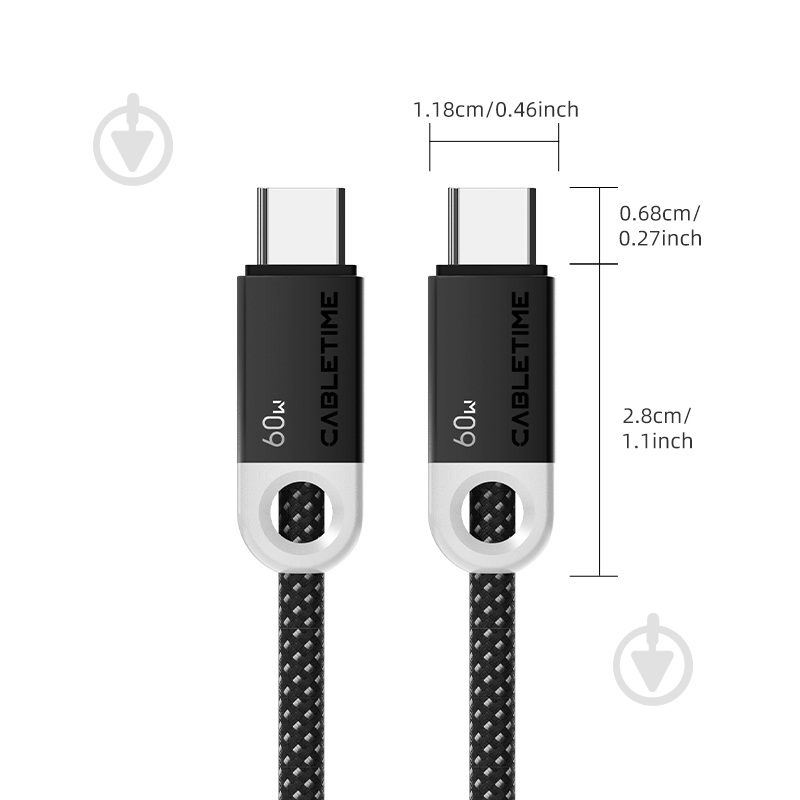 Кабель CableTime USB Type-C (M) - Type-C (M) PD60W 1 м blackgrey (CA915743) - фото 3