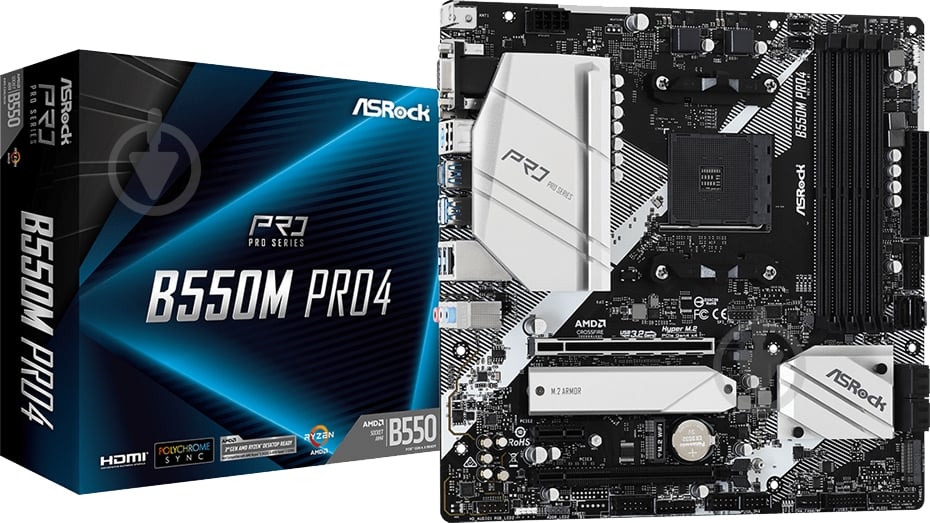 ᐉ Материнская плата ASRock B550M Pro4 (Socket AM4, AMD B550
