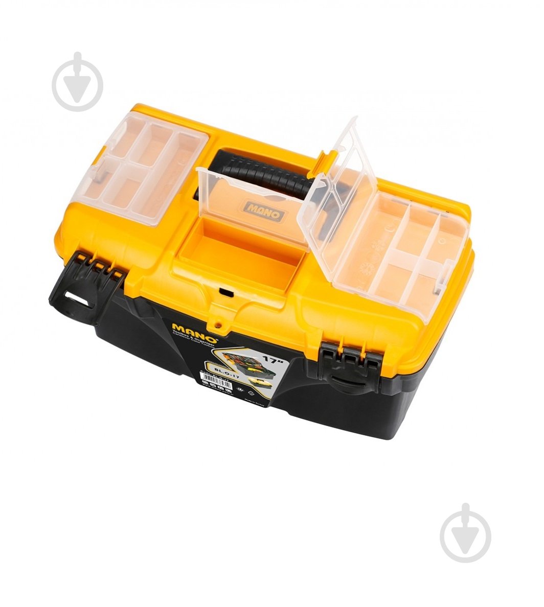 Ящик для ручного інструменту Mano з органайзером та консольними висувними полицями 17" 434x250x238 мм BL.O-17 - фото 3 Ящик для ручного інструменту Mano з органайзером та консольними висувними полицями 17" 434x250x238 мм BL.O-17 - фото 3