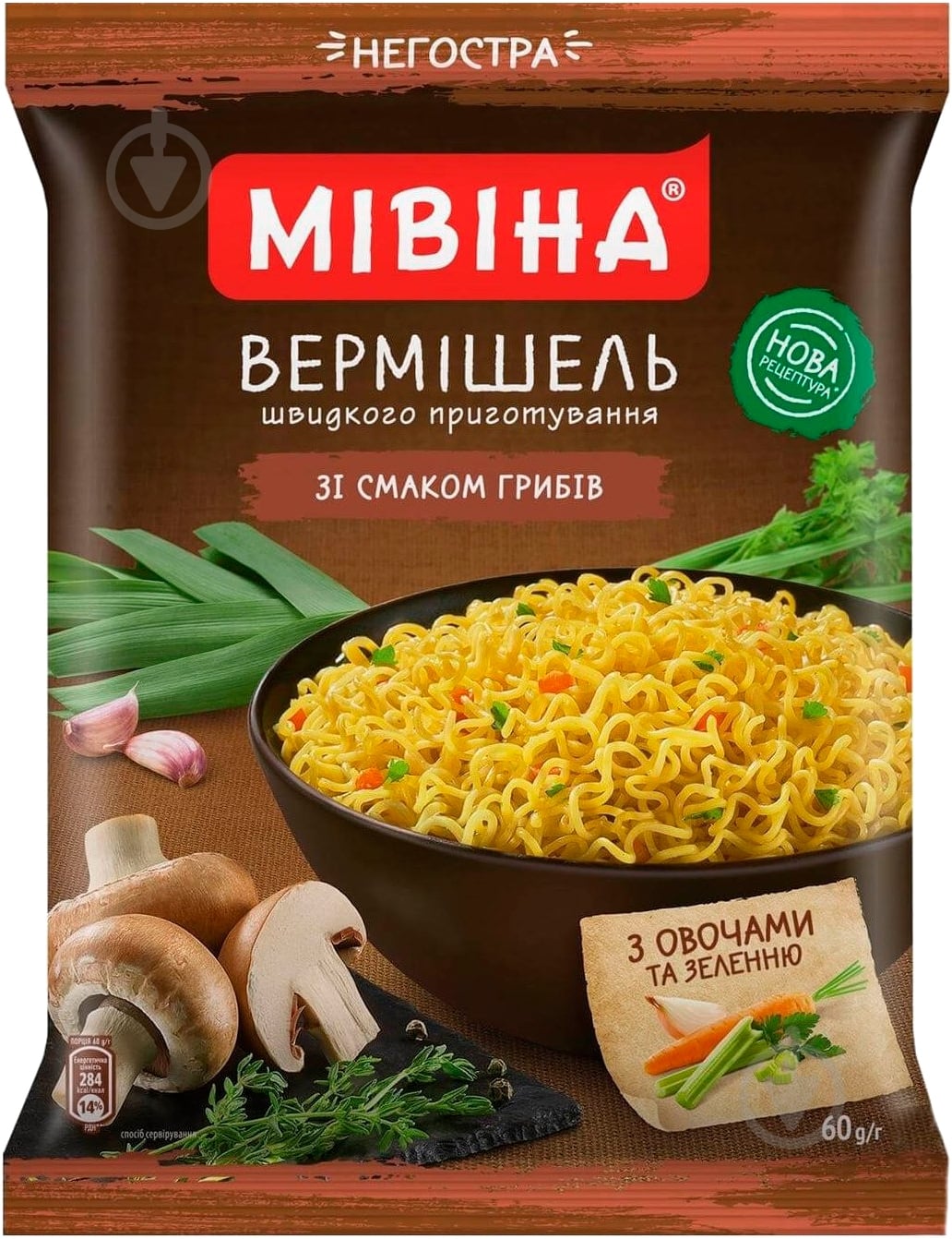Вермішель Мівіна зі смаком грибів негостра 60 г - фото 1 Вермішель Мівіна зі смаком грибів негостра 60 г - фото 1