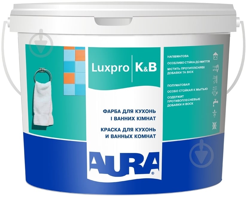 Фарба акрилатна водоемульсійна Aura® Luxpro K&B напівмат білий 10 л - фото 1