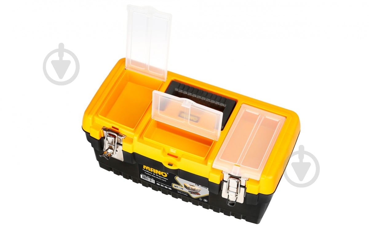 Ящик для ручного інструменту Mano із органайзером та металевим замком 16" 413x212x186 мм MT-16 - фото 2 Ящик для ручного інструменту Mano із органайзером та металевим замком 16" 413x212x186 мм MT-16 - фото 2