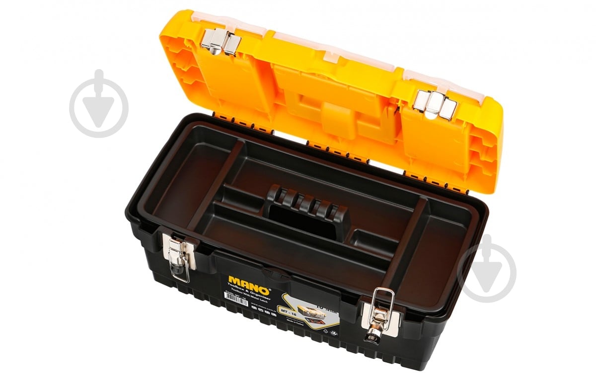 Ящик для ручного інструменту Mano із органайзером та металевим замком 16" 413x212x186 мм MT-16 - фото 4 Ящик для ручного інструменту Mano із органайзером та металевим замком 16" 413x212x186 мм MT-16 - фото 4