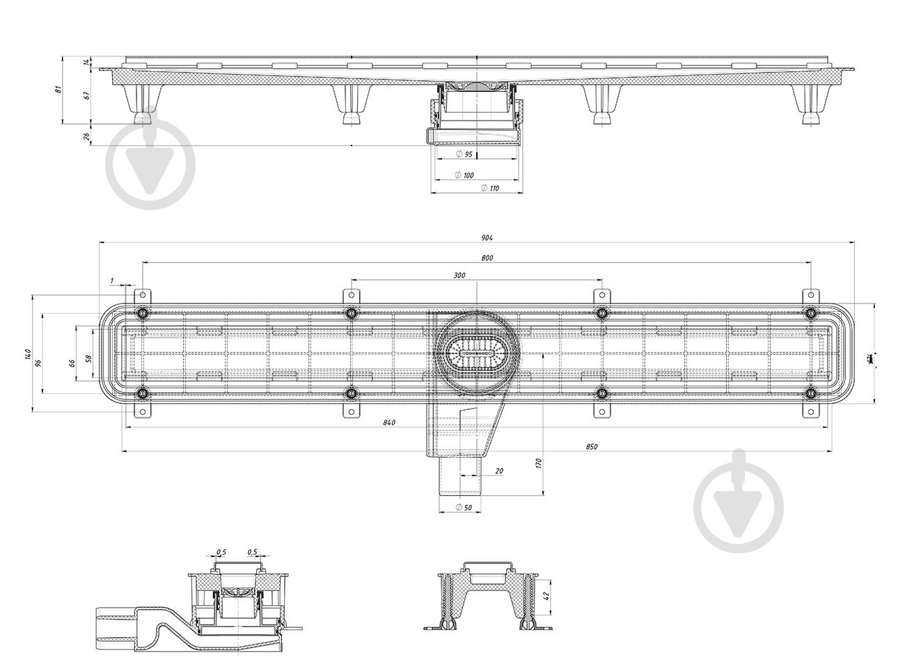Линейный трап для душа Rhein с накладкой из нержавеющей стали 850 мм - фото 8