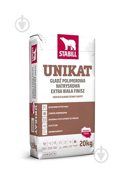 Шпаклівка STABILL полімерно-гіпсова фінішна UNIKAT, екстра-біла, 20кг - фото 1