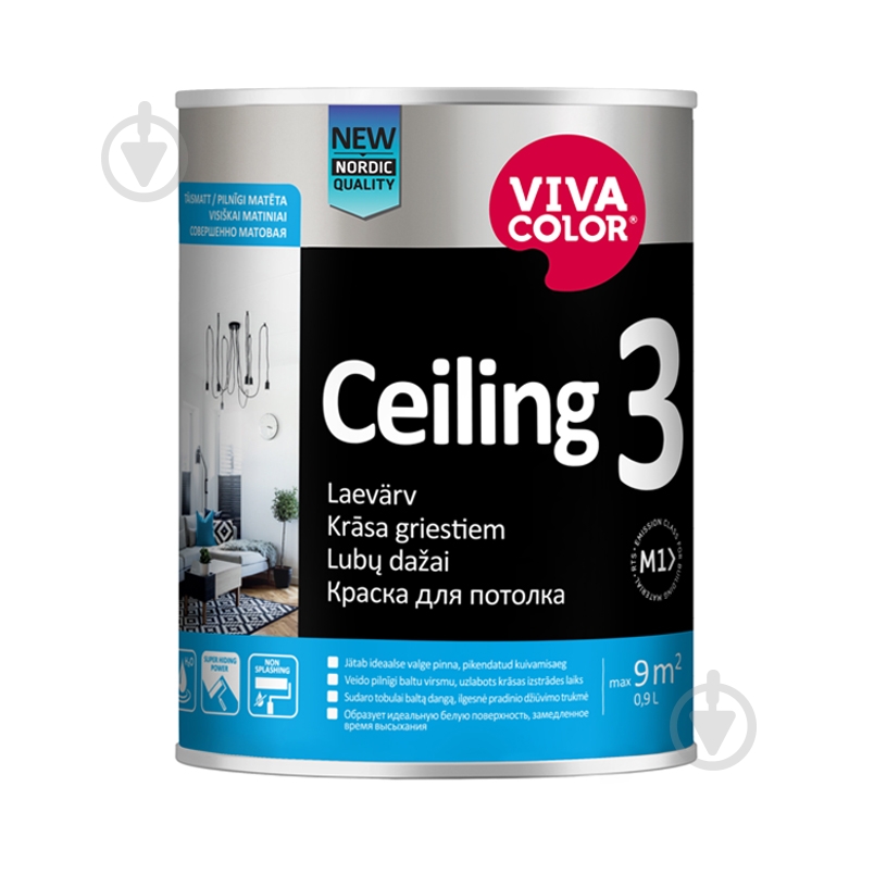 Краска интерьерная водоэмульсионная Vivacolor Ceiling 3 AP глубокий мат белый 0,9 л - фото 1 Краска интерьерная водоэмульсионная Vivacolor Ceiling 3 AP глубокий мат белый 0,9 л - фото 1