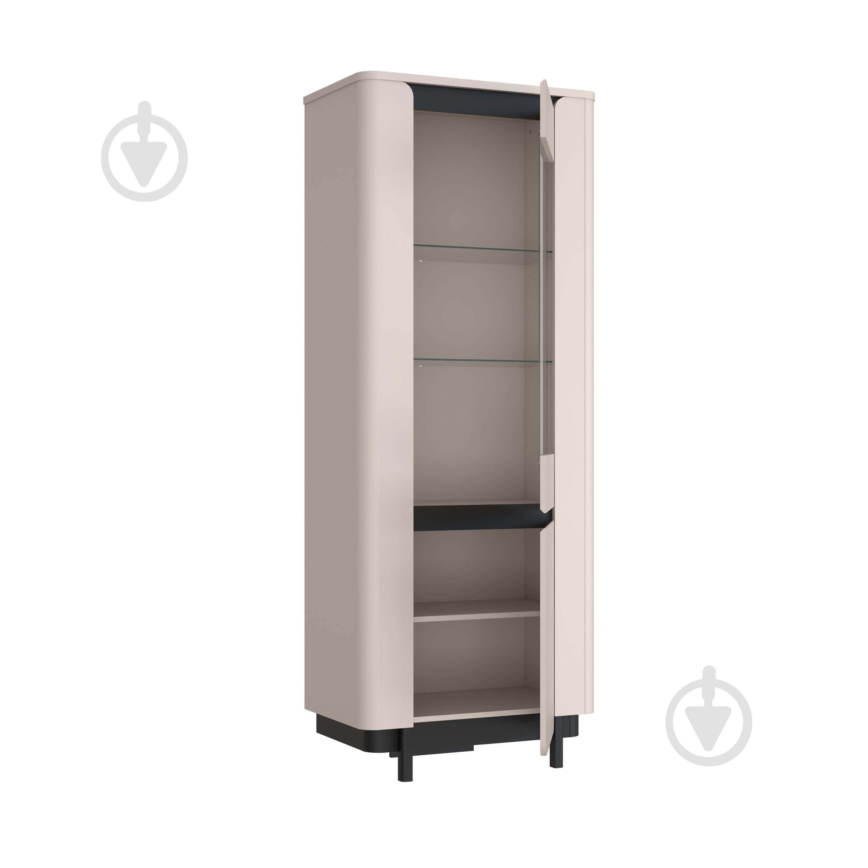 Шкаф-витрина Forte Meble 2d VODOL 1963х756х448 мм бежевый / черный / бежевый - фото 2 Шкаф-витрина Forte Meble 2d VODOL 1963х756х448 мм бежевый / черный / бежевый - фото 2