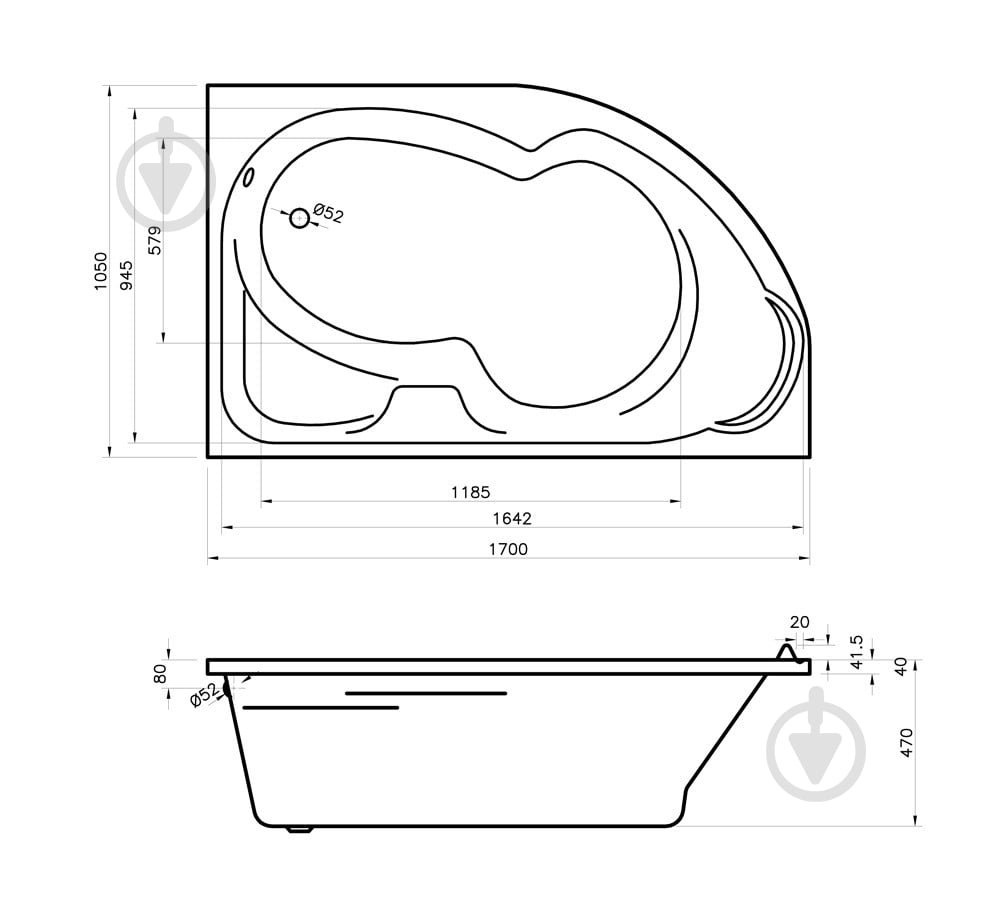 Ванна акриловая Lavinia Boho Grance Hill 170х105 см (левый разворот) с ножками - фото 7 Ванна акриловая Lavinia Boho Grance Hill 170х105 см (левый разворот) с ножками - фото 7