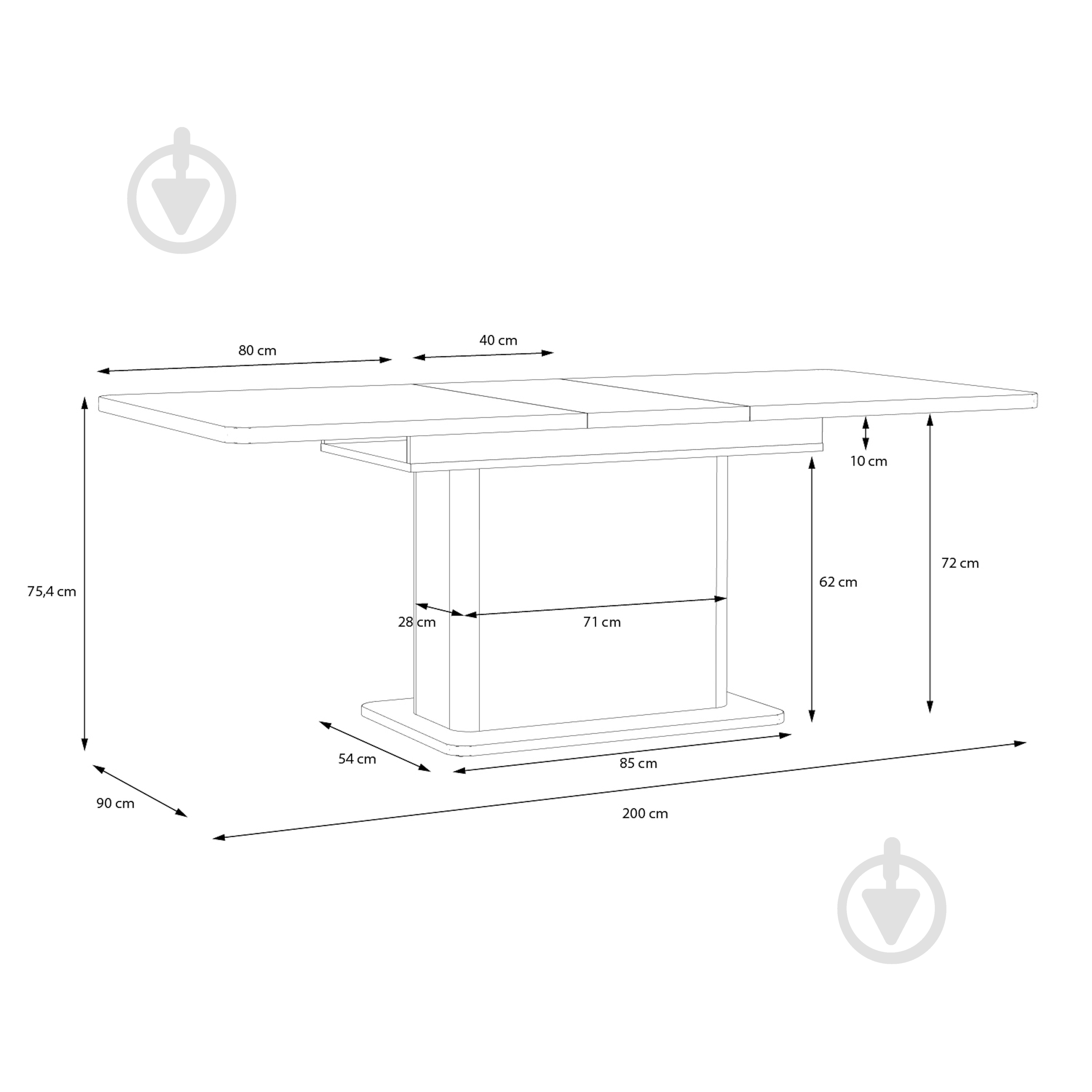 Стол обеденный Forte Meble Водол 1600(2000)x900x754мм бежевый/бежевый/черный - фото 6