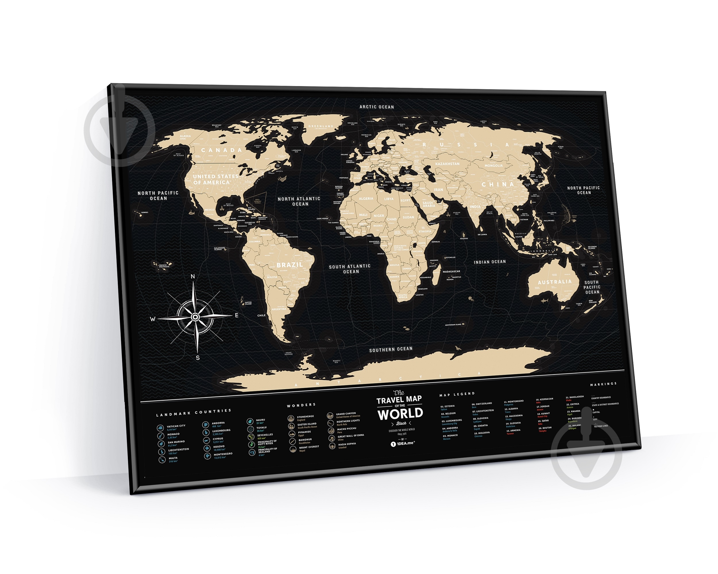 Скретч-карта Travel Map Black World (англ.) в раме 1DEA.me - фото 1