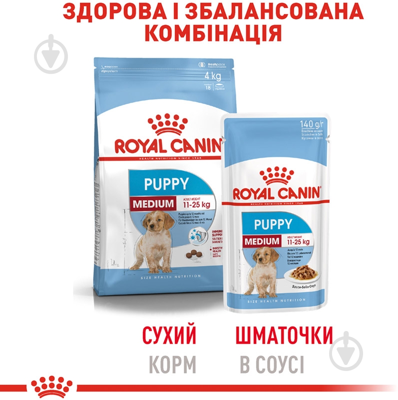 Корм влажный для щенков для средних пород Royal Canin MEDIUM PUPPY (Медиум Паппи соус), пауч, 140 г 140 г - фото 6 Корм влажный для щенков для средних пород Royal Canin MEDIUM PUPPY (Медиум Паппи соус), пауч, 140 г 140 г - фото 6