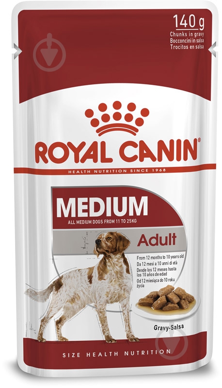 Корм влажный для взрослых собак для средних пород Royal Canin MEDIUM ADULT (Медиум Эдалт соус), пауч,140 г 140 г - фото 1 Корм влажный для взрослых собак для средних пород Royal Canin MEDIUM ADULT (Медиум Эдалт соус), пауч,140 г 140 г - фото 1