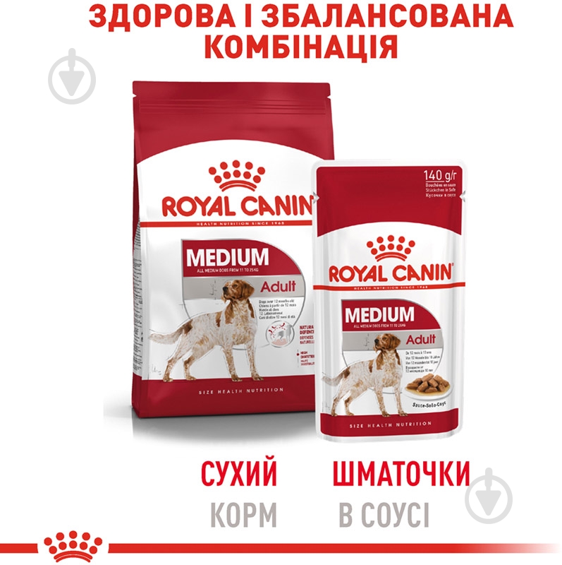 Корм влажный для взрослых собак для средних пород Royal Canin MEDIUM ADULT (Медиум Эдалт соус), пауч,140 г 140 г - фото 6 Корм влажный для взрослых собак для средних пород Royal Canin MEDIUM ADULT (Медиум Эдалт соус), пауч,140 г 140 г - фото 6