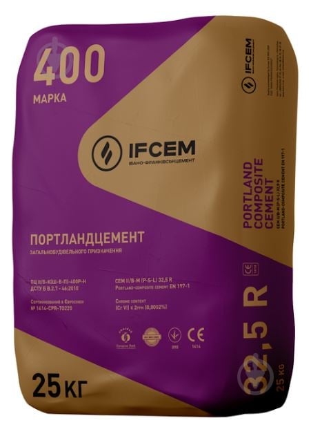 Цемент IFCEM ПЦ II/БК 400 25 кг (CEM II/B-M (P-S-LL) 32,5 R) - фото 1
