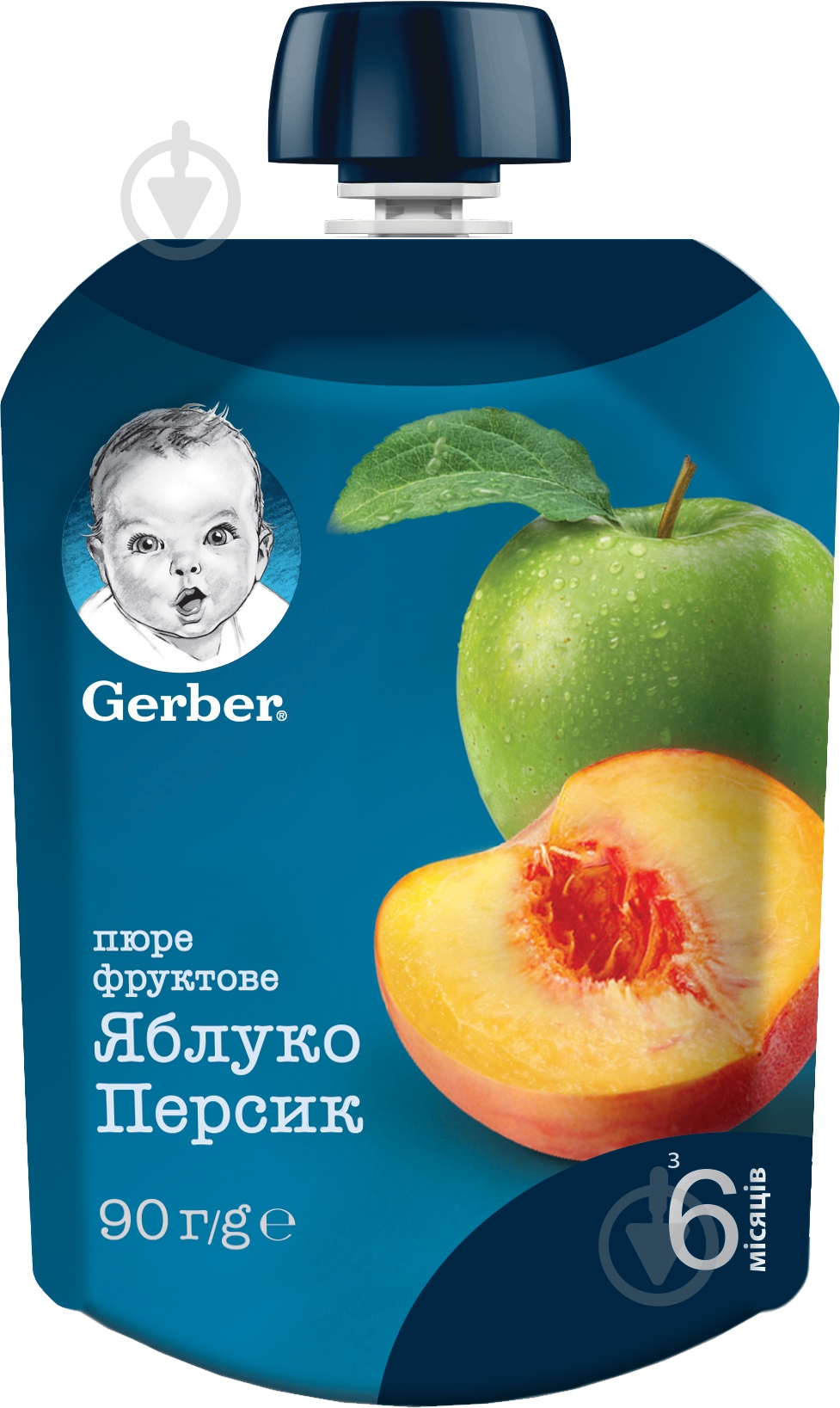 Пюре Gerber Яблуко та персик з 6 місяців 90 г 7613036345460 - фото 1