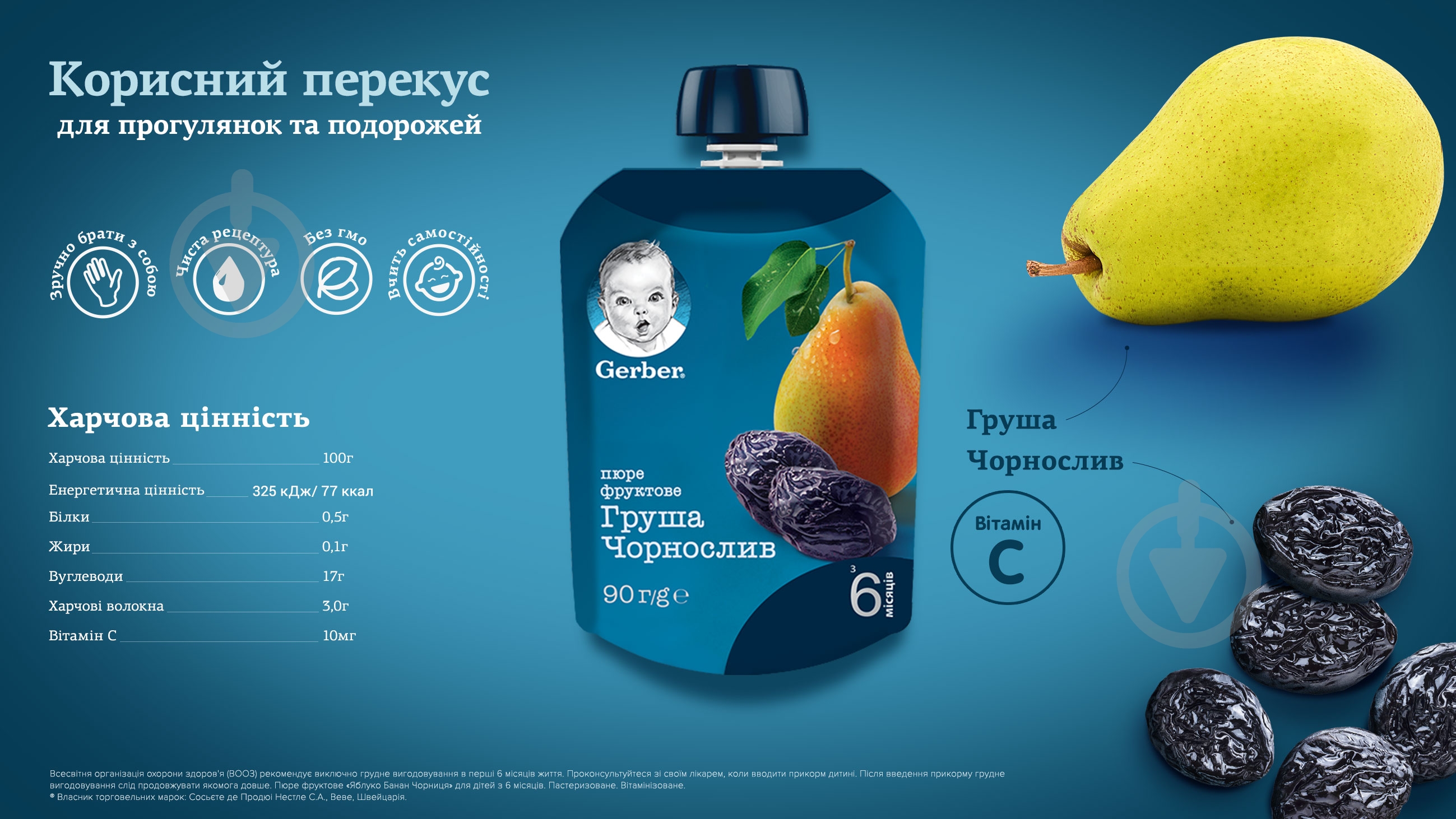 Пюре Gerber Груша та чорнослив з 6 місяців 90 г 7613036346375 - фото 3