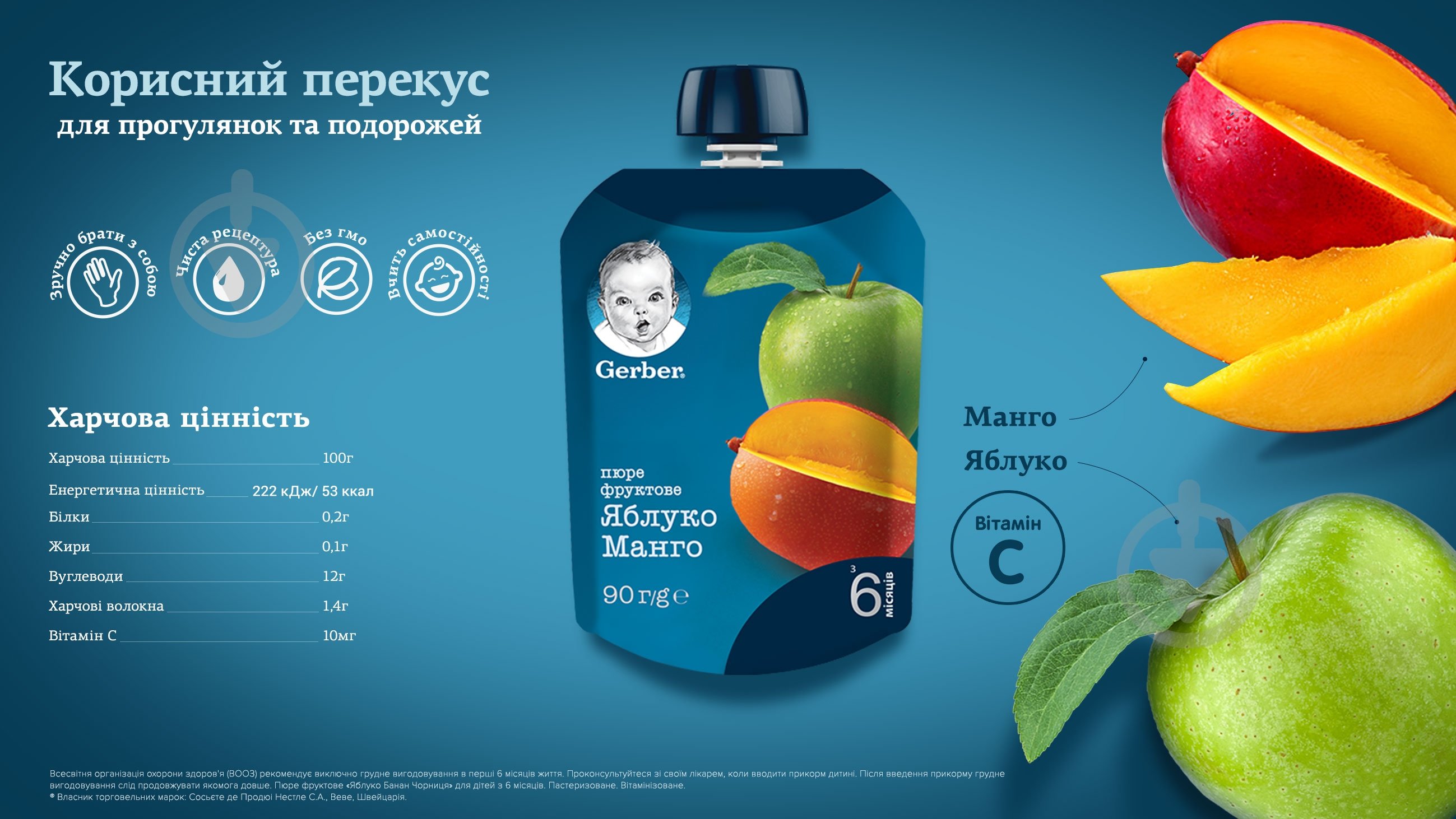 Пюре Gerber Яблуко та манго з 6 місяців 90 г 7613036345866 - фото 3