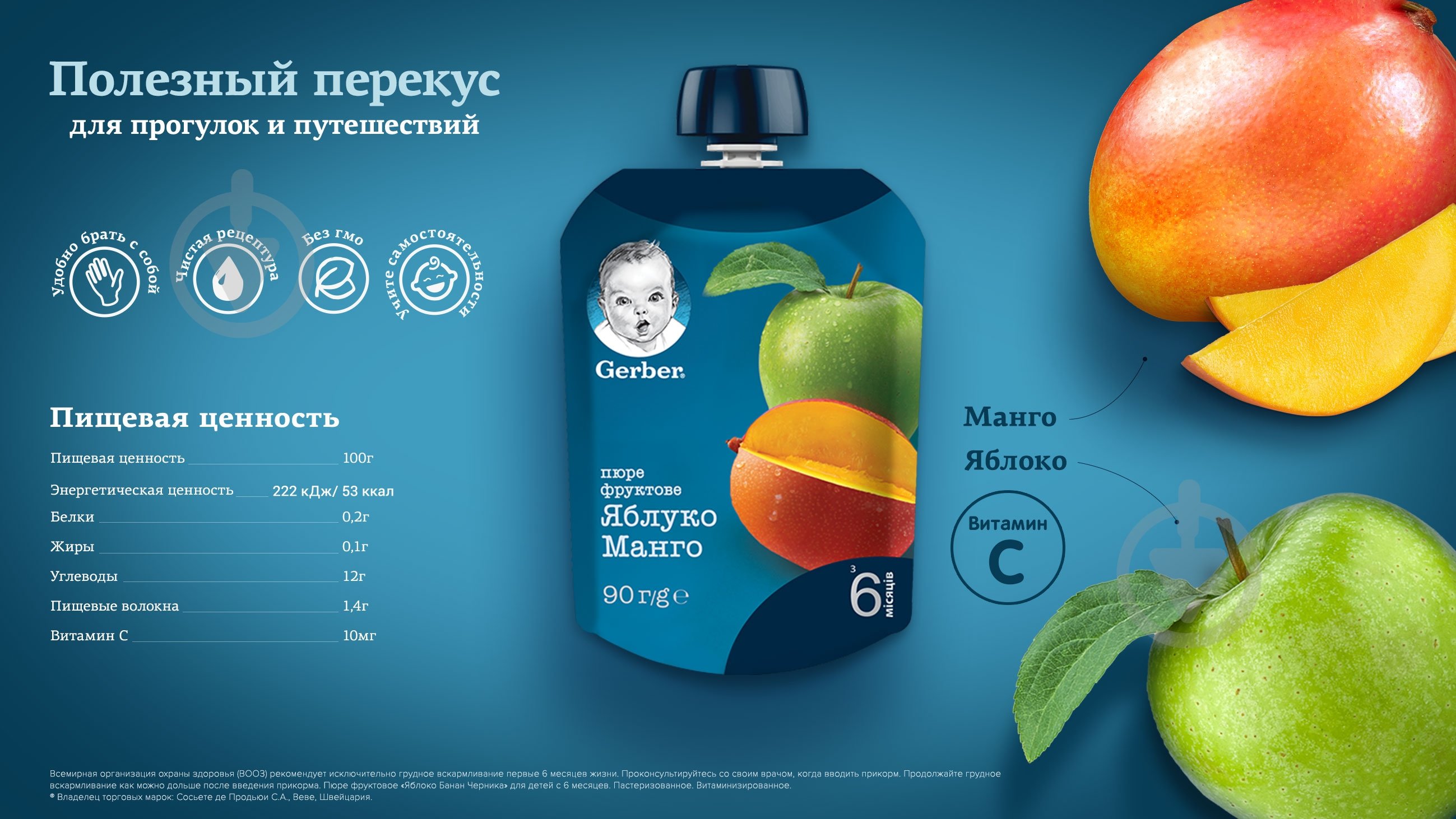 Пюре Gerber Яблуко та манго з 6 місяців 90 г 7613036345866 - фото 4