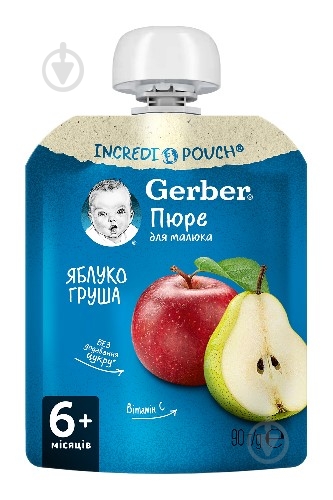 Пюре Gerber Яблуко та груша з 6 місяців 90 г 7613036345507 - фото 1