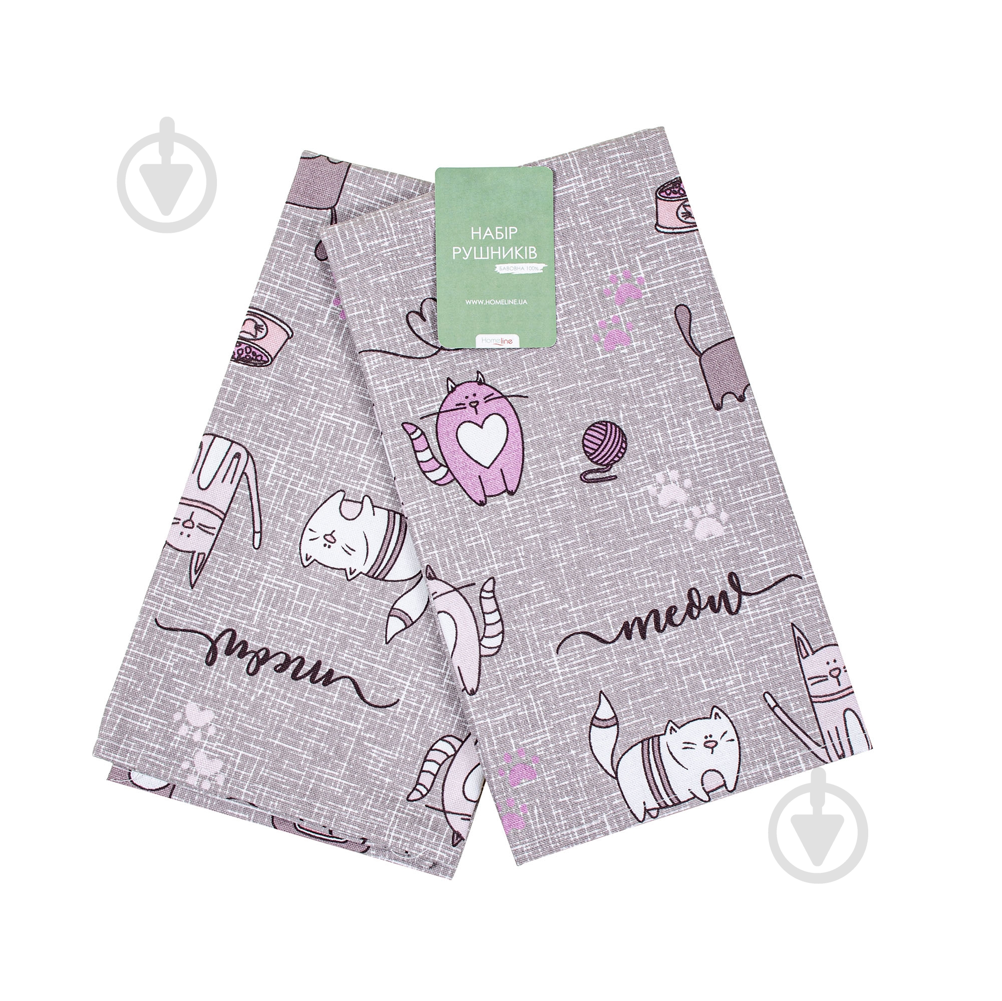 Набір рушників Кіт на кухні сірий із принтом Homeline - фото 1 Набір рушників Кіт на кухні сірий із принтом Homeline - фото 1