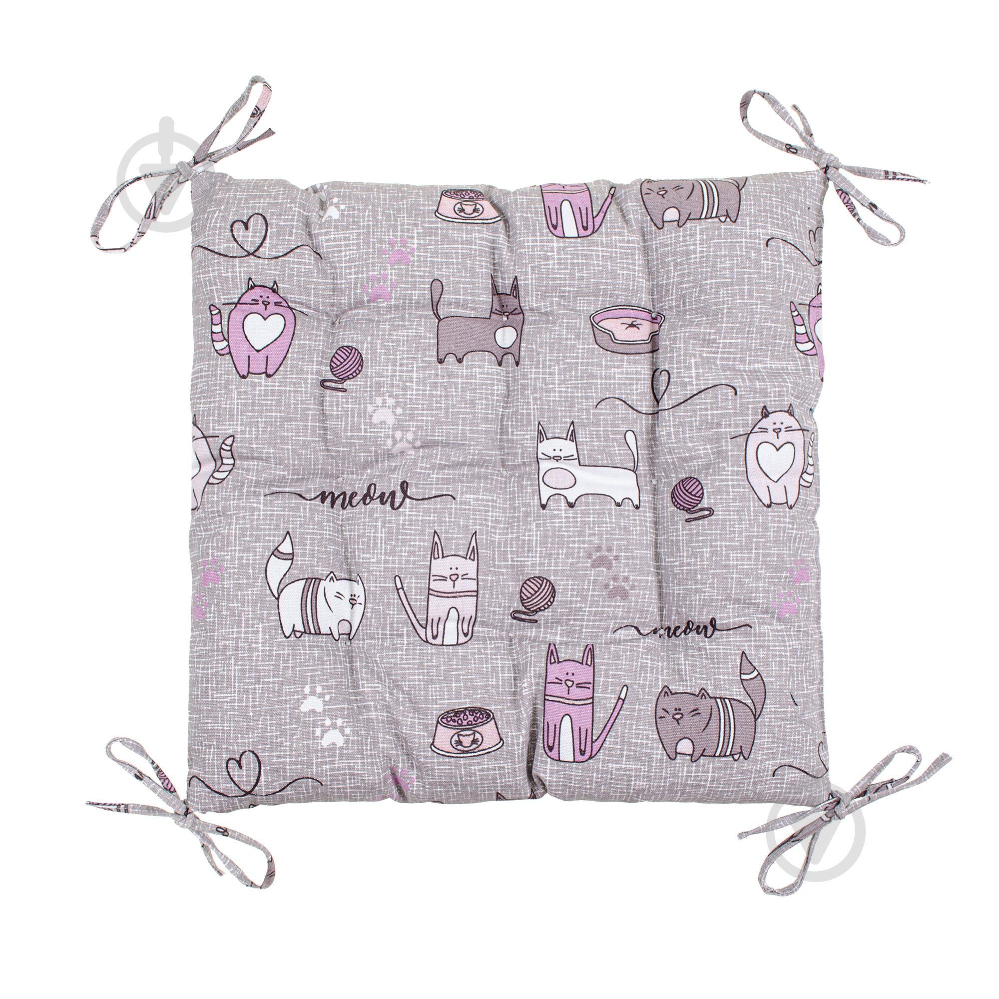 Подушка на стул Кот на кухне 40x40 см серо-сиреневый Homeline - фото 1