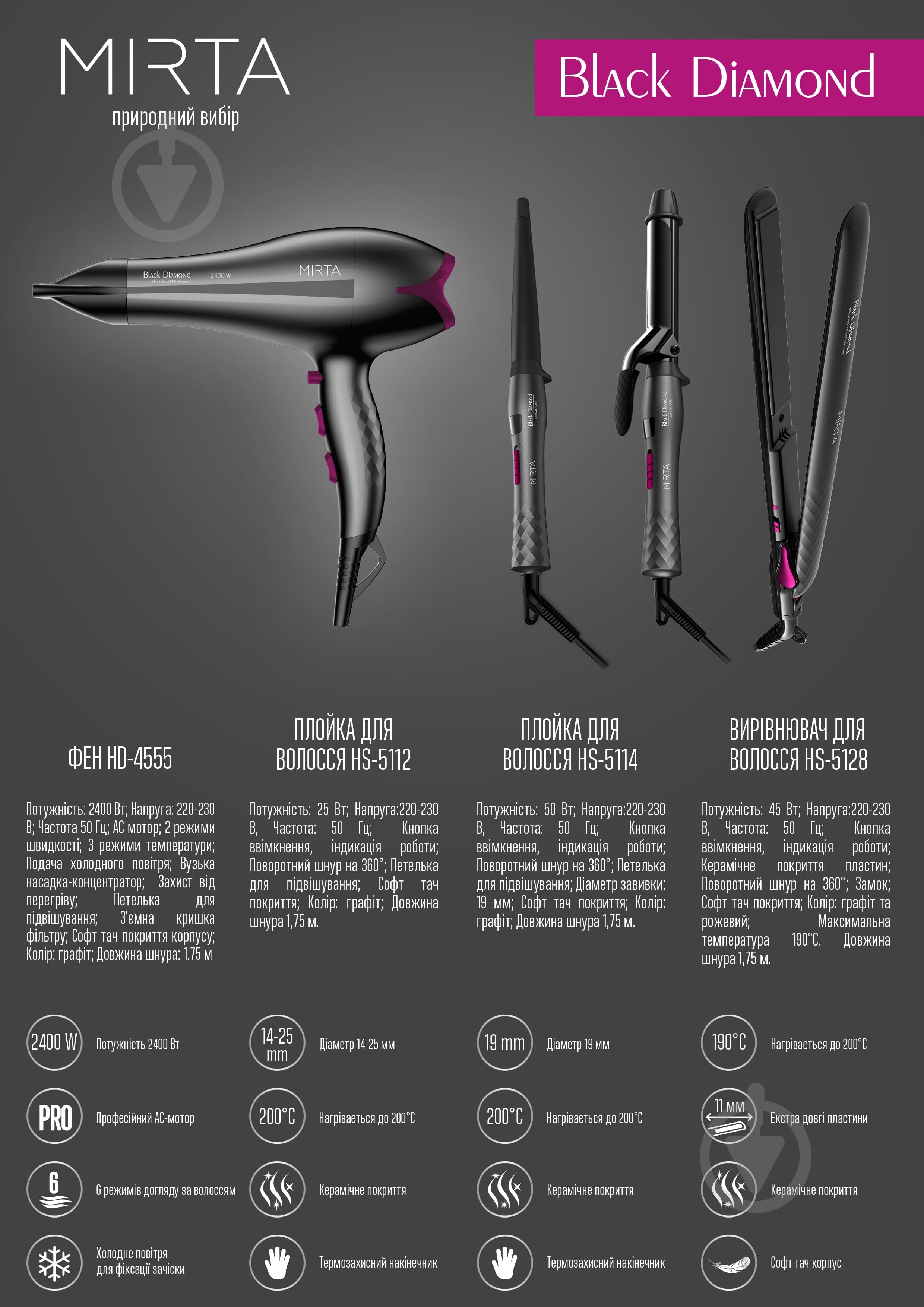 Плойка Mirta Black Diamond HS-5112 - фото 10