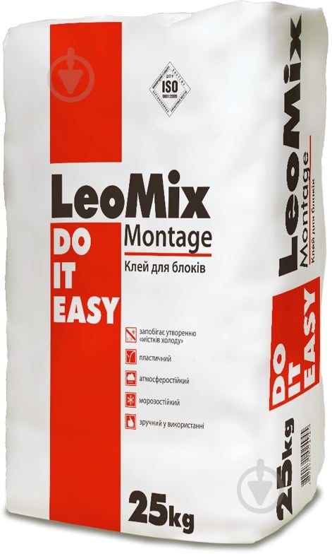 Клей для блоков LeoMix Montage Газоблок и Пеноблоков, 25 кг - фото 1