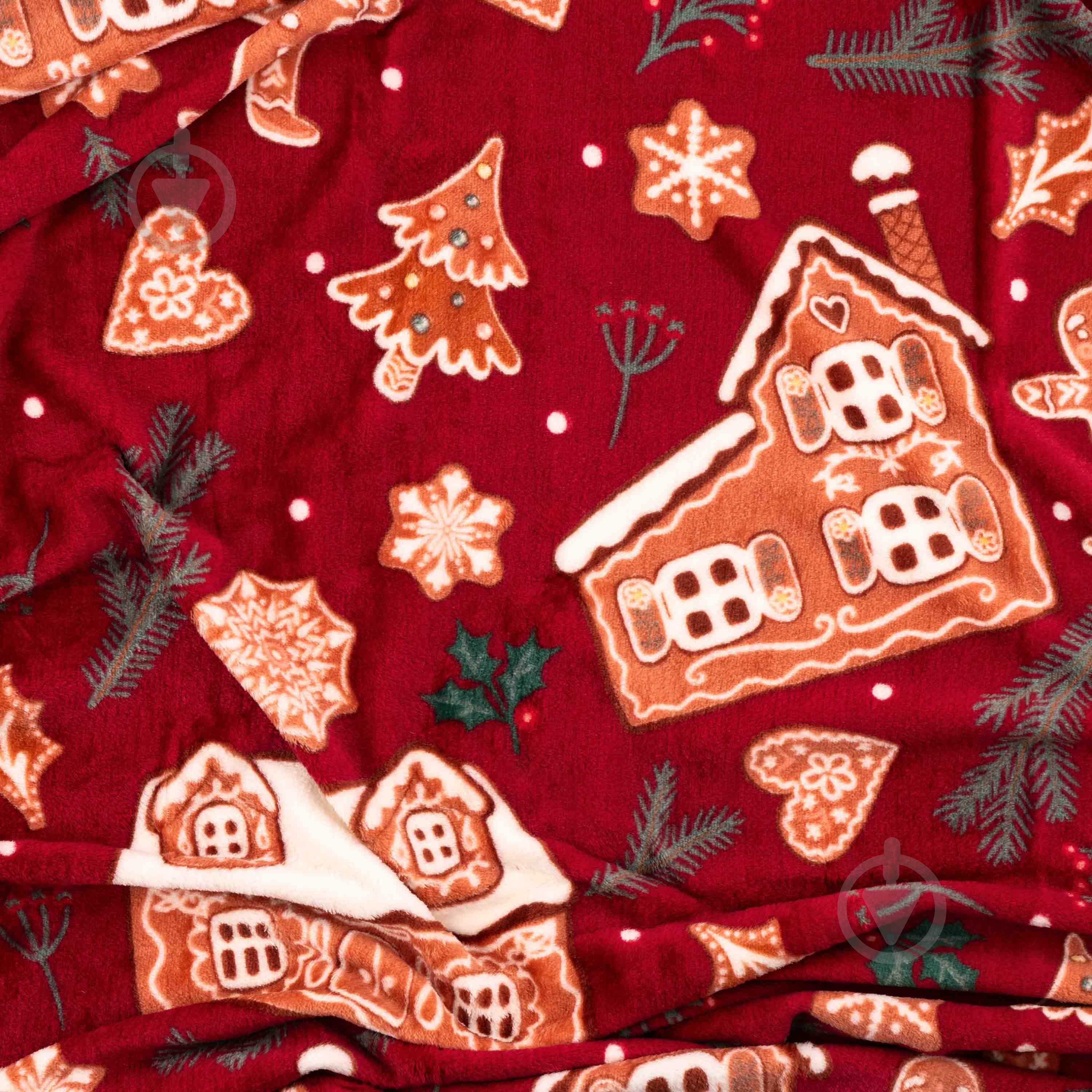 Плед Christmas Flannel ART0121PB имбирные домики 160x200 см красный Ardesto - фото 2