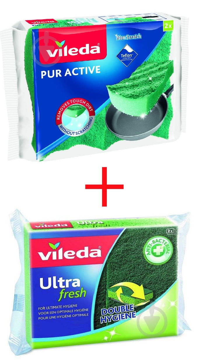 Губка для посуды Vileda Pur Active 2 шт. + Ultra Fresh 2 шт. - фото 1