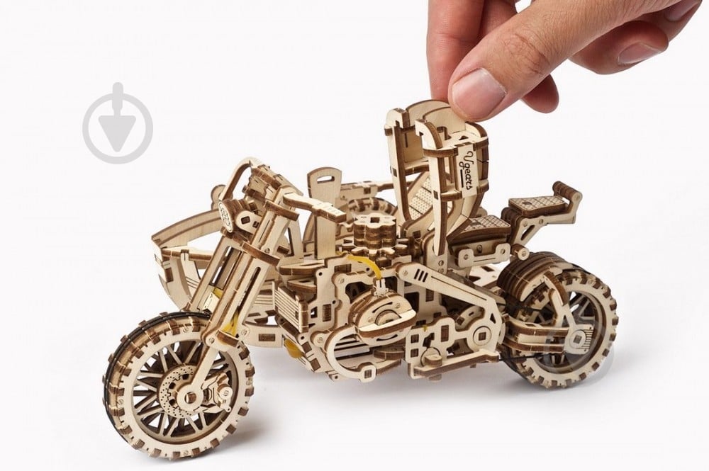 Деревянный 3D-конструктор UGEARS Мотоцикл Scrambler UGR-10 с коляской - фото 16 Деревянный 3D-конструктор UGEARS Мотоцикл Scrambler UGR-10 с коляской - фото 16