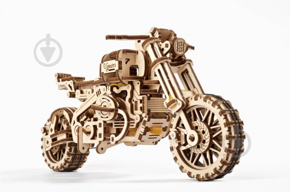 Деревянный 3D-конструктор UGEARS Мотоцикл Scrambler UGR-10 с коляской - фото 2 Деревянный 3D-конструктор UGEARS Мотоцикл Scrambler UGR-10 с коляской - фото 2