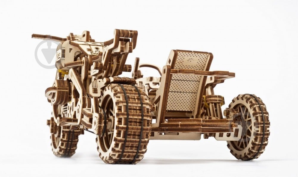 Деревянный 3D-конструктор UGEARS Мотоцикл Scrambler UGR-10 с коляской - фото 6 Деревянный 3D-конструктор UGEARS Мотоцикл Scrambler UGR-10 с коляской - фото 6