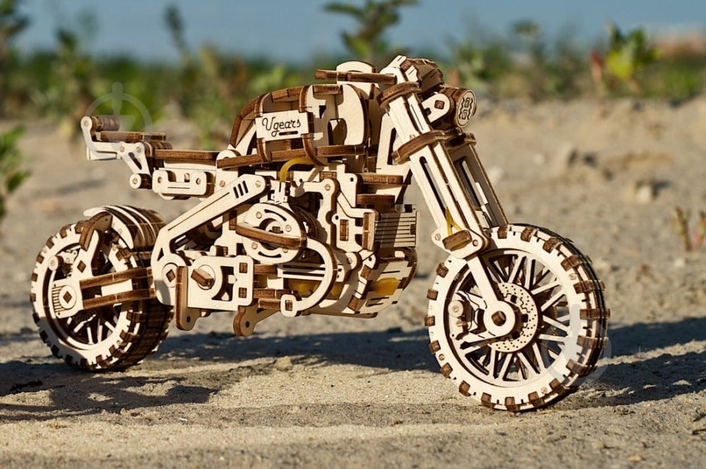 Деревянный 3D-конструктор UGEARS Мотоцикл Scrambler UGR-10 с коляской - фото 28 Деревянный 3D-конструктор UGEARS Мотоцикл Scrambler UGR-10 с коляской - фото 28