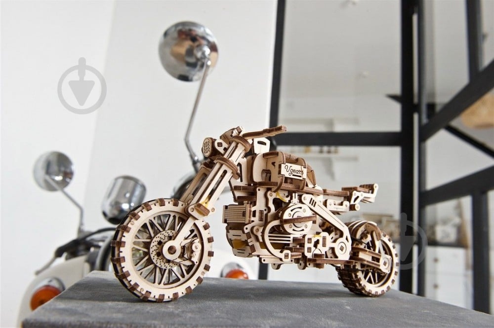 Деревянный 3D-конструктор UGEARS Мотоцикл Scrambler UGR-10 с коляской - фото 21 Деревянный 3D-конструктор UGEARS Мотоцикл Scrambler UGR-10 с коляской - фото 21