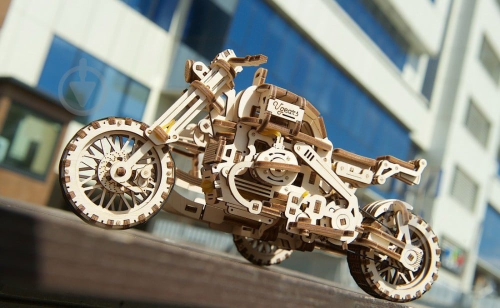 Деревянный 3D-конструктор UGEARS Мотоцикл Scrambler UGR-10 с коляской - фото 23 Деревянный 3D-конструктор UGEARS Мотоцикл Scrambler UGR-10 с коляской - фото 23
