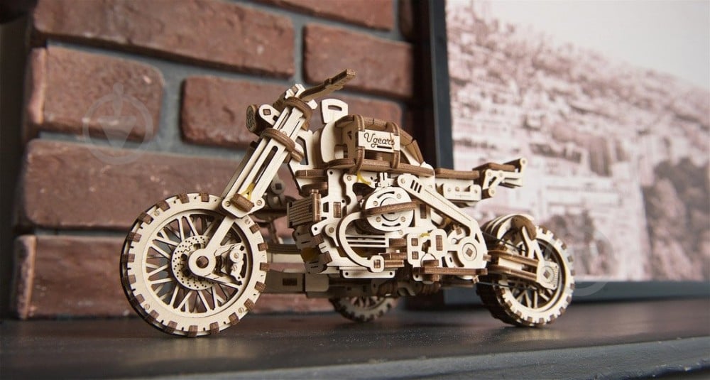 Деревянный 3D-конструктор UGEARS Мотоцикл Scrambler UGR-10 с коляской - фото 25 Деревянный 3D-конструктор UGEARS Мотоцикл Scrambler UGR-10 с коляской - фото 25