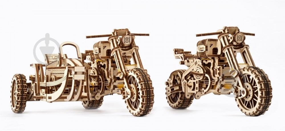 Деревянный 3D-конструктор UGEARS Мотоцикл Scrambler UGR-10 с коляской - фото 9 Деревянный 3D-конструктор UGEARS Мотоцикл Scrambler UGR-10 с коляской - фото 9