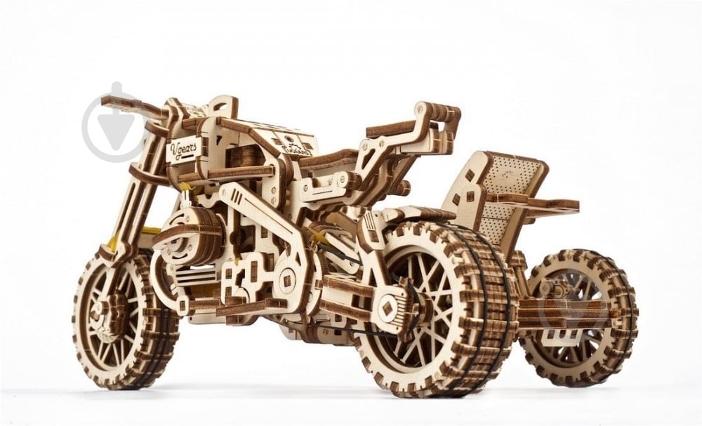 Деревянный 3D-конструктор UGEARS Мотоцикл Scrambler UGR-10 с коляской - фото 10 Деревянный 3D-конструктор UGEARS Мотоцикл Scrambler UGR-10 с коляской - фото 10