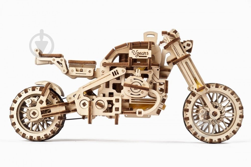 Деревянный 3D-конструктор UGEARS Мотоцикл Scrambler UGR-10 с коляской - фото 3 Деревянный 3D-конструктор UGEARS Мотоцикл Scrambler UGR-10 с коляской - фото 3