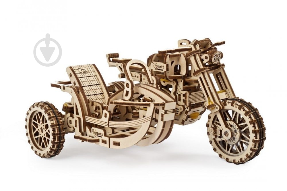 Деревянный 3D-конструктор UGEARS Мотоцикл Scrambler UGR-10 с коляской - фото 7 Деревянный 3D-конструктор UGEARS Мотоцикл Scrambler UGR-10 с коляской - фото 7