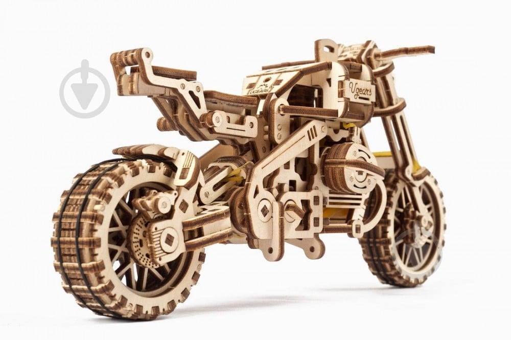 Деревянный 3D-конструктор UGEARS Мотоцикл Scrambler UGR-10 с коляской - фото 5 Деревянный 3D-конструктор UGEARS Мотоцикл Scrambler UGR-10 с коляской - фото 5