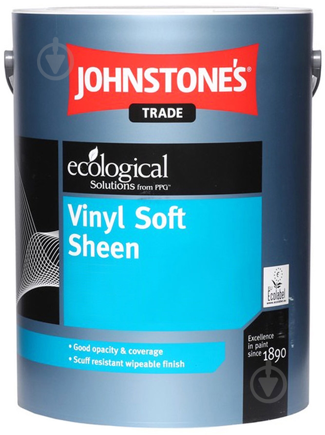 Краска виниловая водоэмульсионная Johnstone's Vinil Soft Sheen шелковистый мат белый 5 л - фото 1