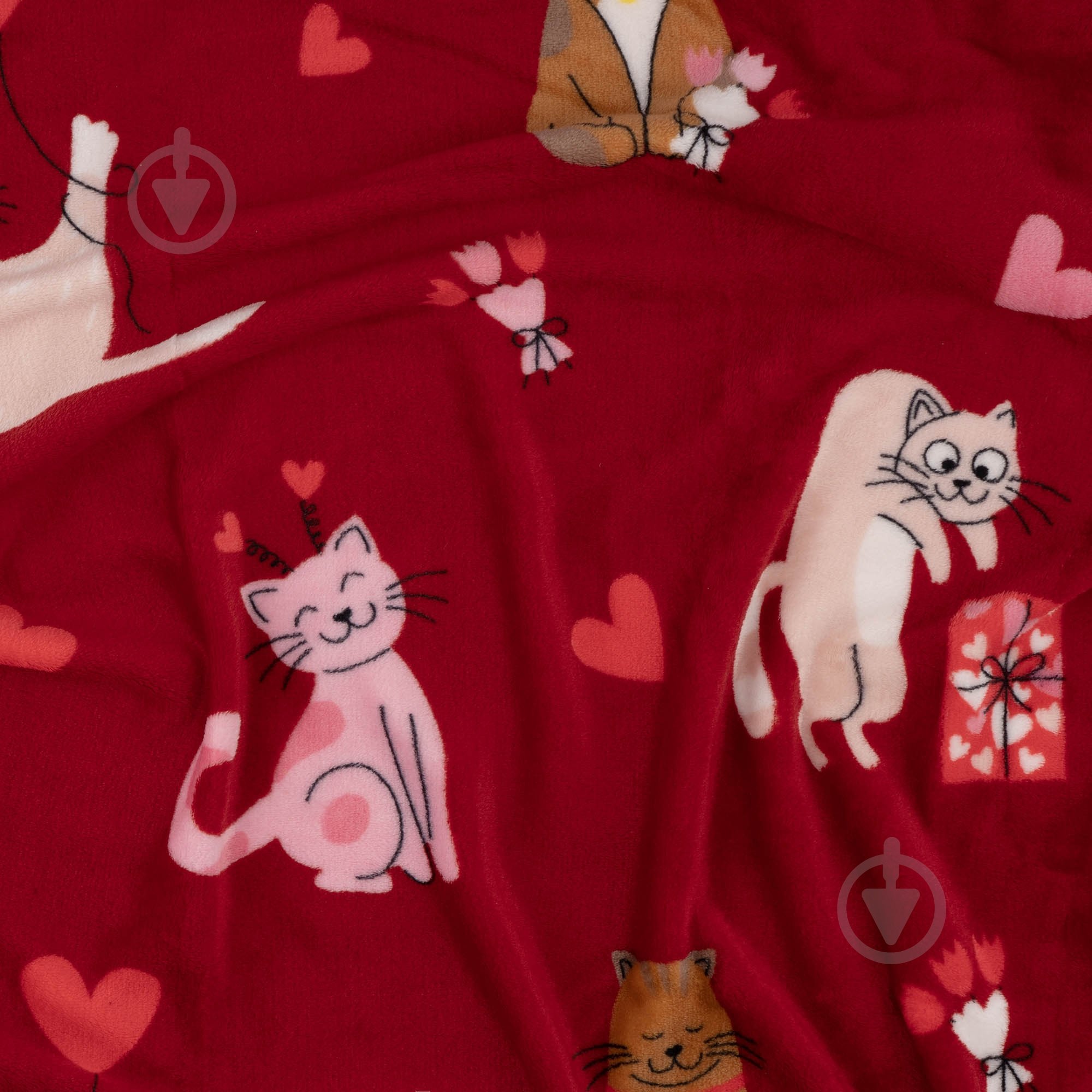 Плед Flannel котики з сердечками 160x200 см червоний Ardesto - фото 3 Плед Flannel котики з сердечками 160x200 см червоний Ardesto - фото 3
