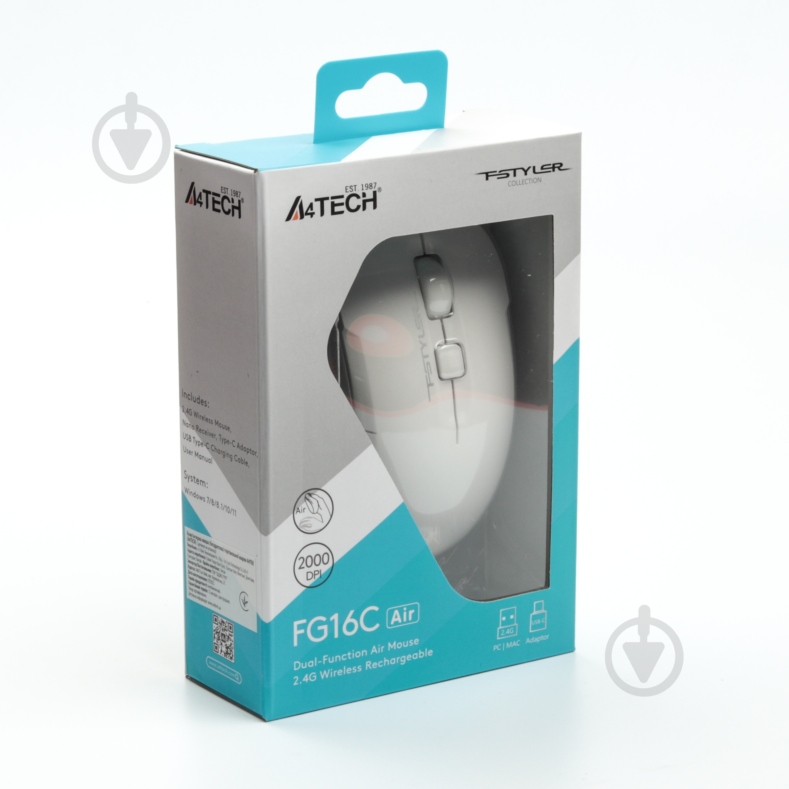 Мышка A4Tech USB 2000 dpi white (FG16C Air) - фото 8